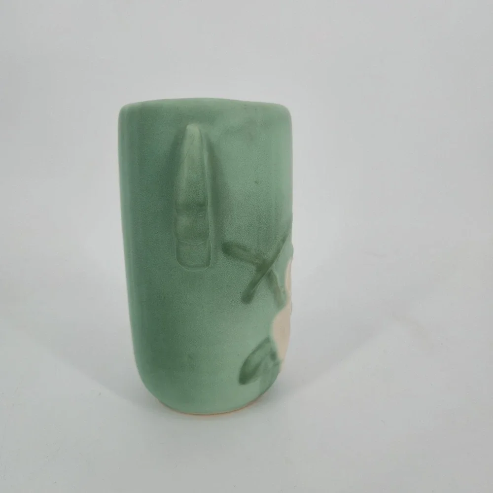 Vintage Weller Wild Rose Vase Matte Green Floral Double Handle 1930s Art Pottery